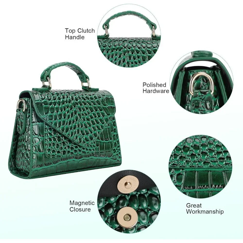 Crocodile Embossed Vegan Leather Crossbody Bag with Phone Pocket Small